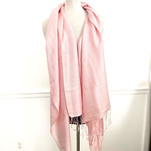 Large Pink Scarf with Paisley Weave and Fringe Womens - Picture 2 of 9